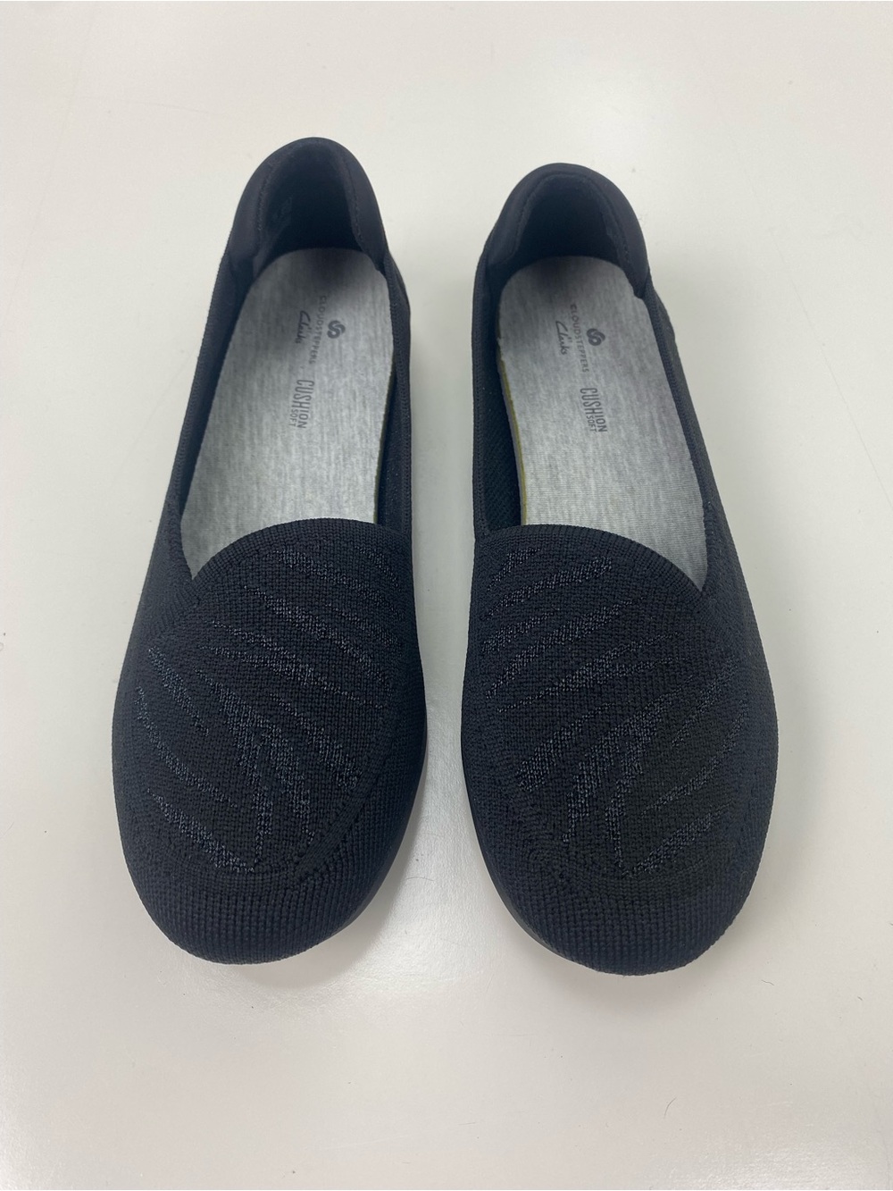 Clarks Women’s Black Knit Slip-On Loafers